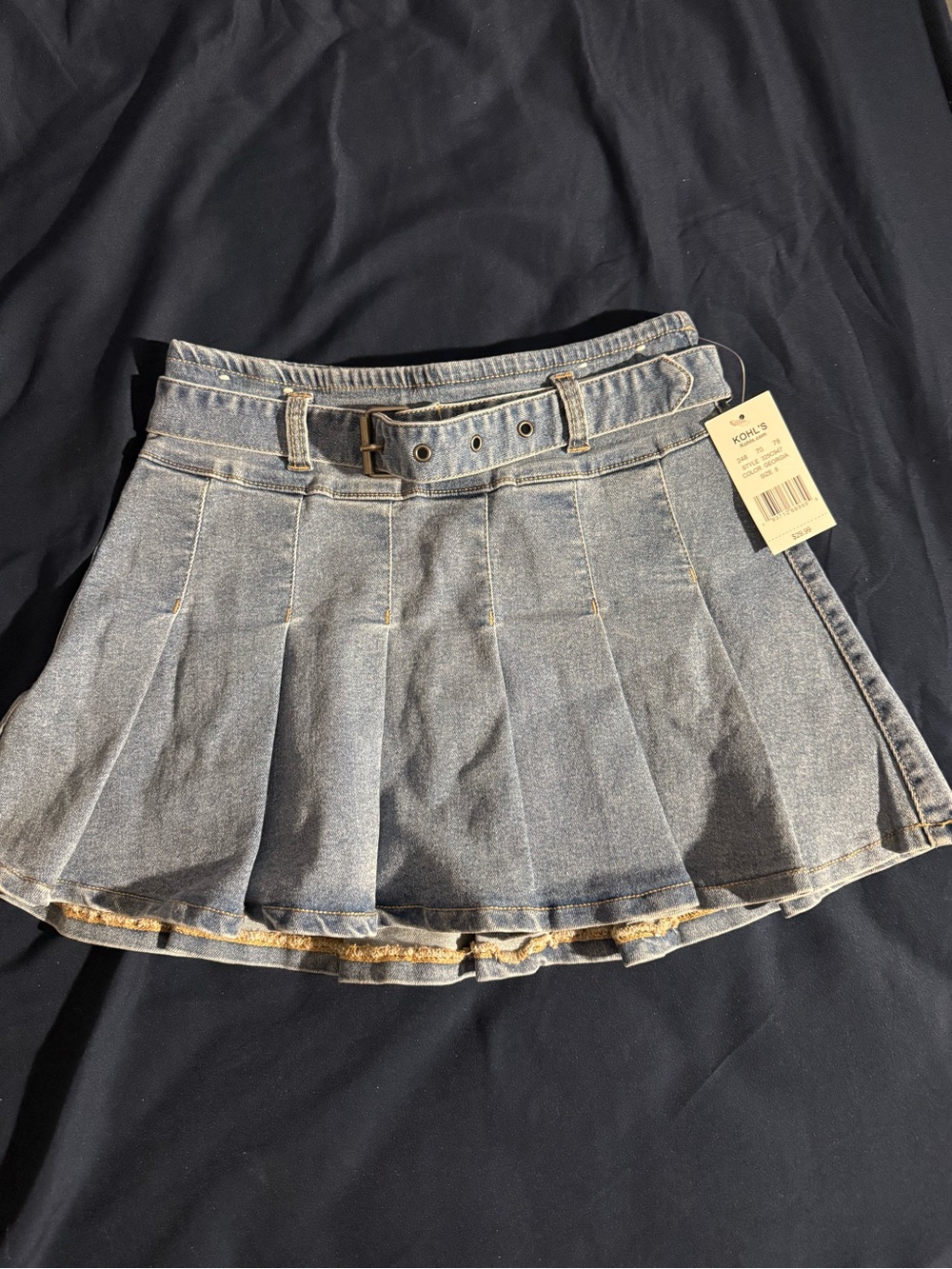 Vanilla Star Light Blue Pleated Denim Skirt with Belt